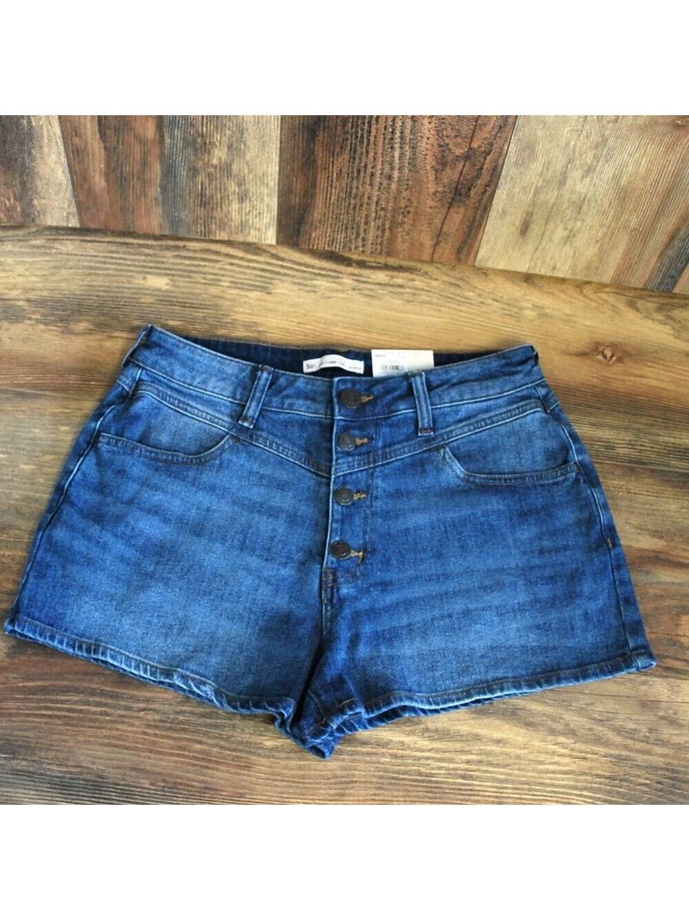 SO Women's Button Fly High Rise Curvy Mom Jean Short 9/29W
